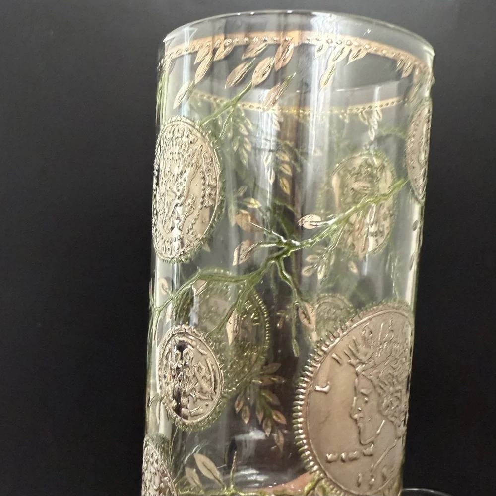 Lot of 5 Vintage MCM MidMod CULVER Midas 22K Gold American Coin Leaves Highball